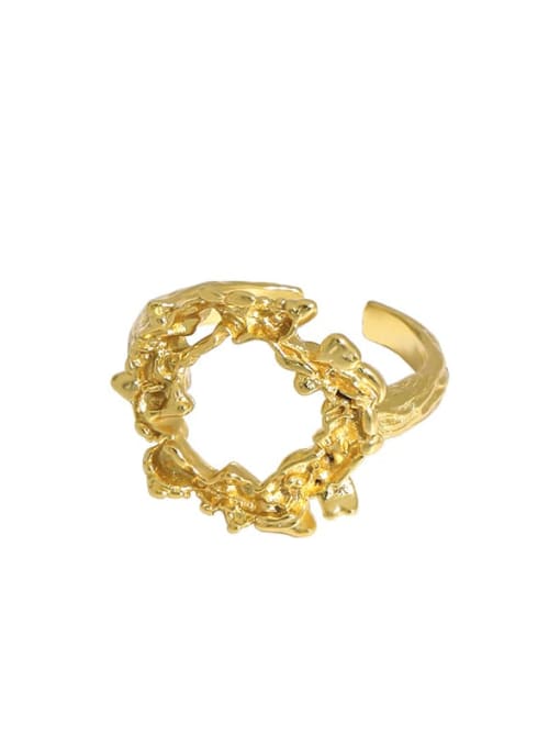 Gold [15 adjustable] 925 Sterling Silver Hollow Irregular Vintage Band Ring